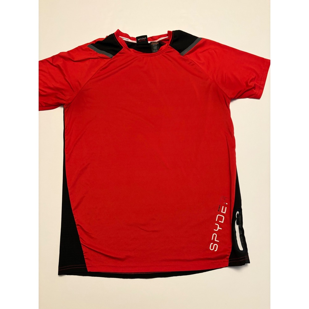 Spyder Active T-Shirt Mens Medium Red Black ProW-B Performance Side Pocket Tee